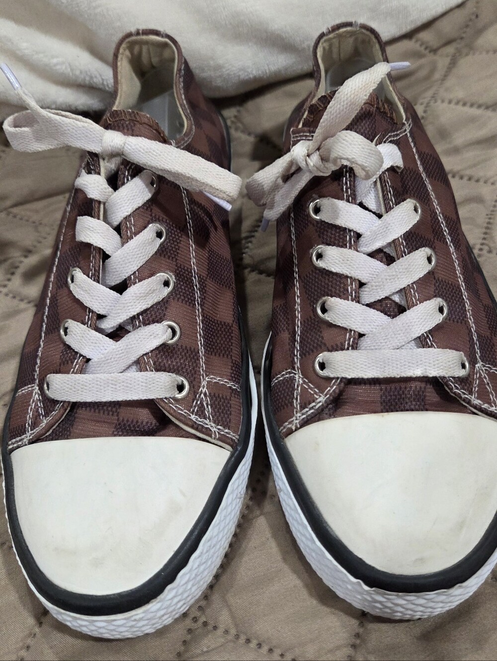 Plaid Sneakers with White Toe